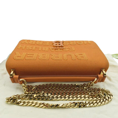 BURBERRY Horseferry Print Lola Canvas Leather Shoulder Bag Orange