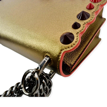 FENDI Kan I Small Studded Metallic Leather Chain Shoulder Bag Gold