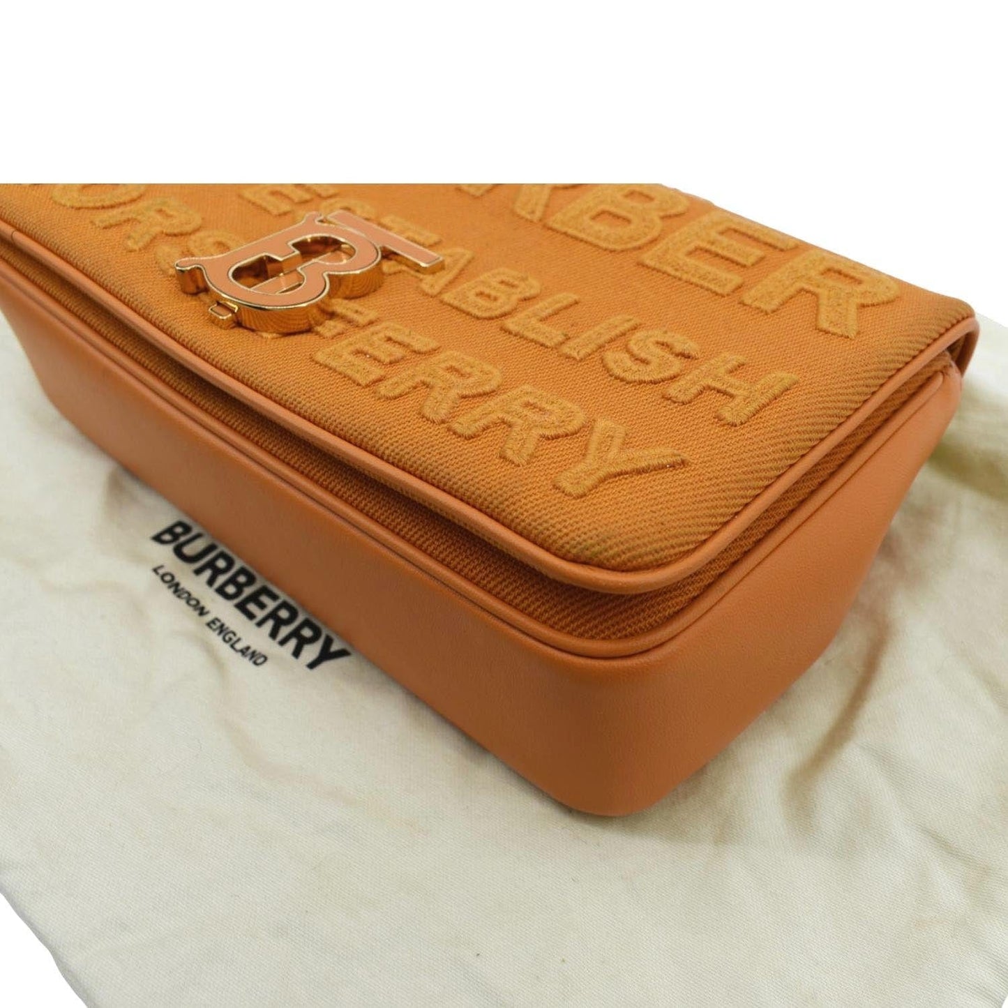 BURBERRY Horseferry Print Lola Canvas Leather Shoulder Bag Orange