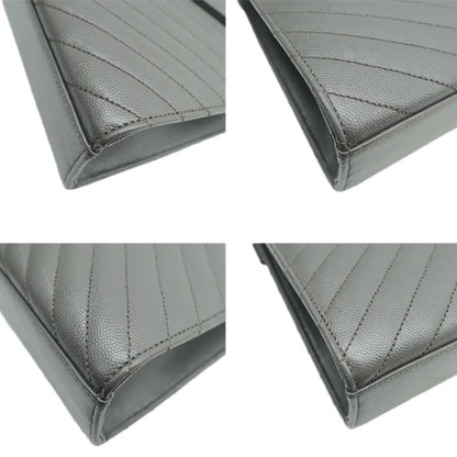 YVES SAINT LAURENT Large Envelope Chevron Leather Shoulder Bag Gray