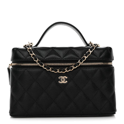 Caviar Quilted Top Handle Slim Vanity With Chain Black