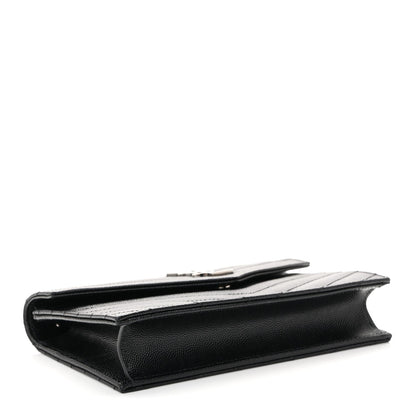 Grain De Poudre Matelasse Chevron Monogram Envelope Chain Wallet Black