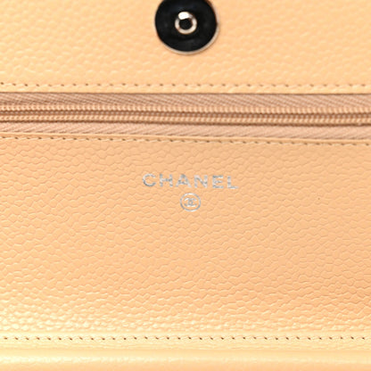 Caviar Quilted Wallet on Chain WOC Beige