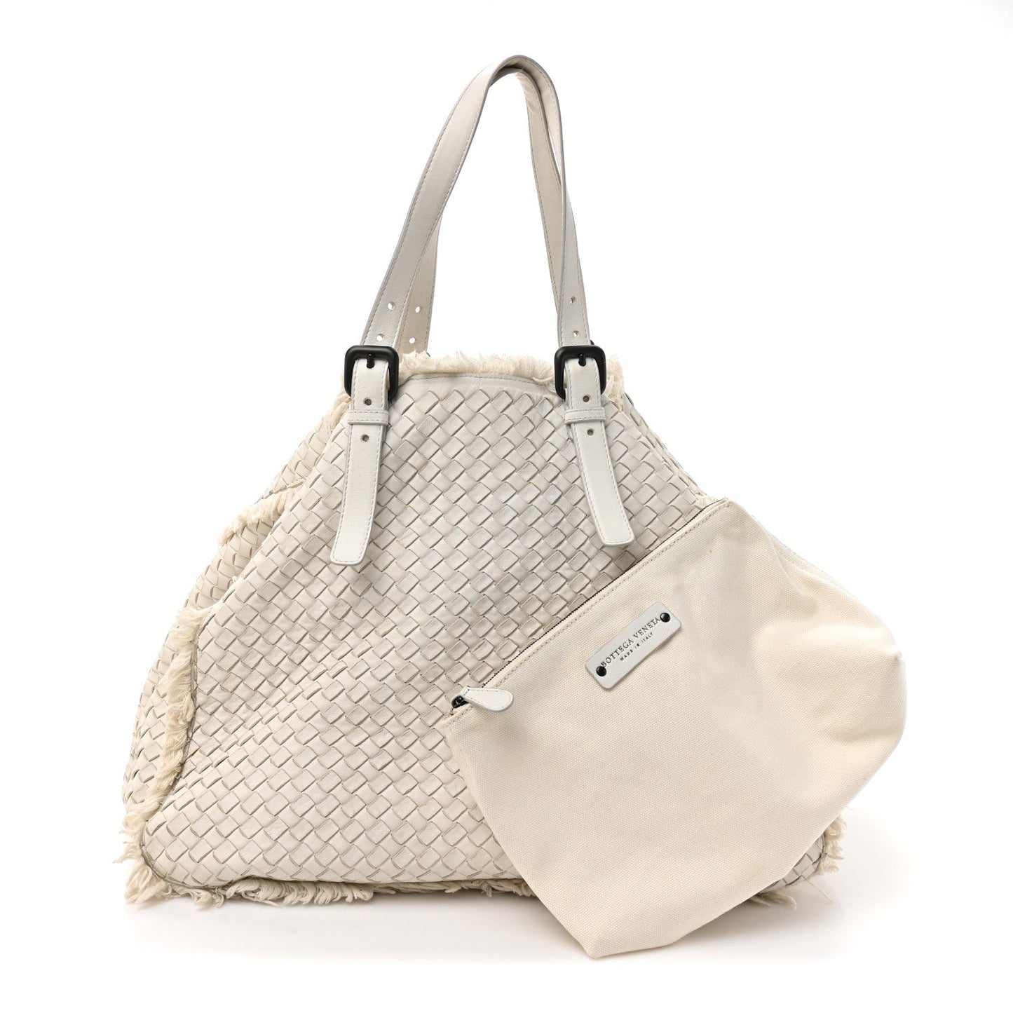 Nappa Intrecciato Canvas Fringe Maltinto Tote White