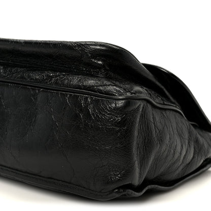 Crinkled Calfskin Matelasse Monogram Large Niki Chain Satchel Black
