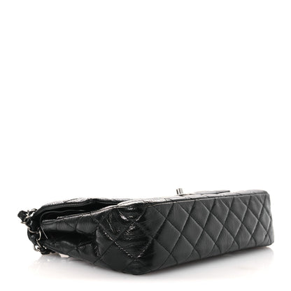 Distressed Patent Quilted Medium Double Flap Black
