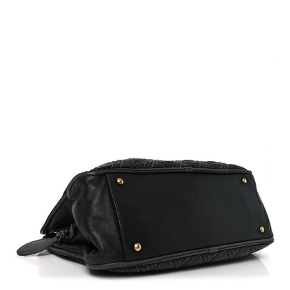 Calfskin Quilted Stitch Triptych Tote Black