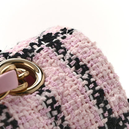 Tweed Quilted Small Double Flap Pink Black