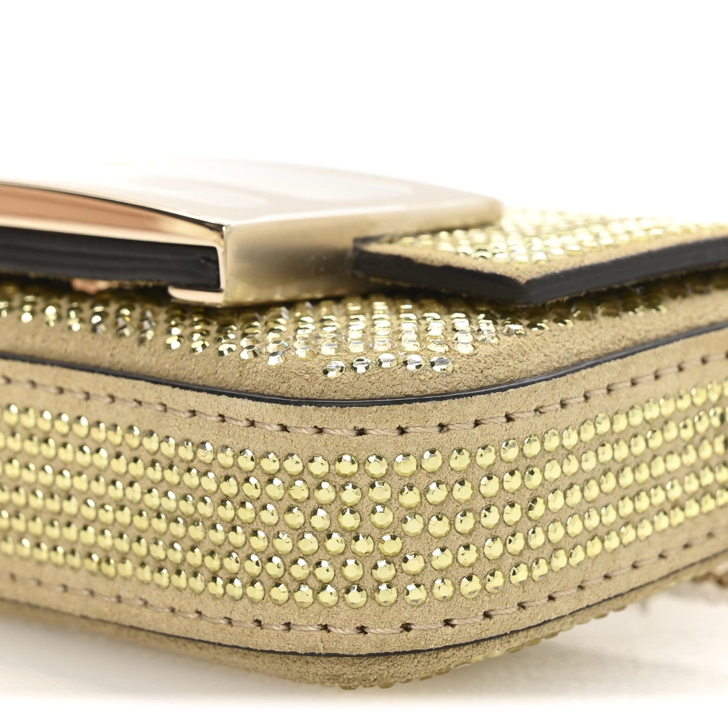 Crystal Vitello Laminato FF Nano Maxi Buckle Baguette Charm Light Gold