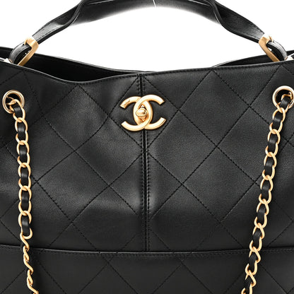 Calfskin Quilted Small Coco Base Shopping Bag Black