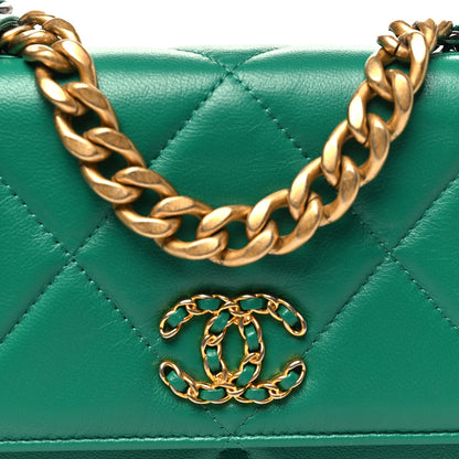 Lambskin Quilted Chanel 19 Wallet On Chain WOC Green