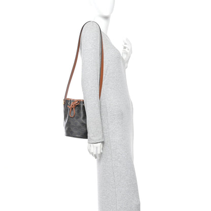 Triomphe Canvas Calfskin Small Drawstring Bucket Bag Tan