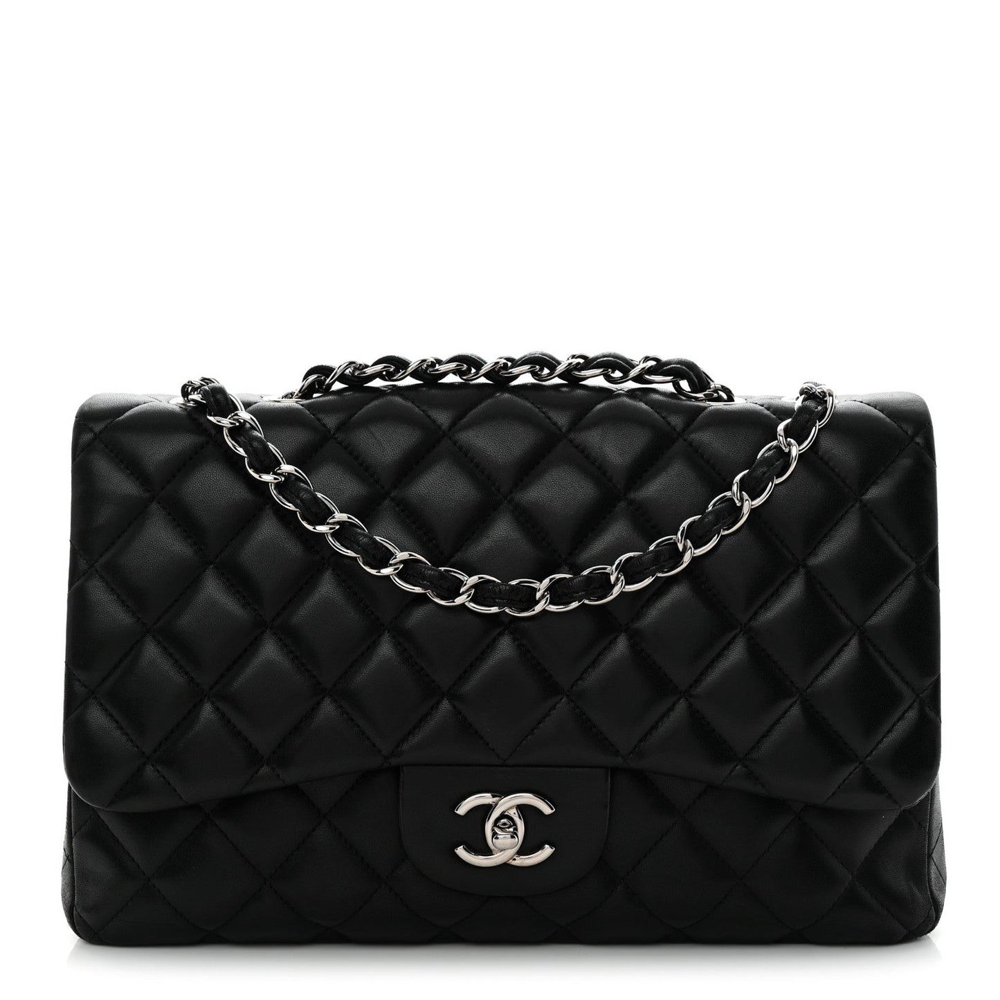 Lambskin Quilted Jumbo Single Flap Black