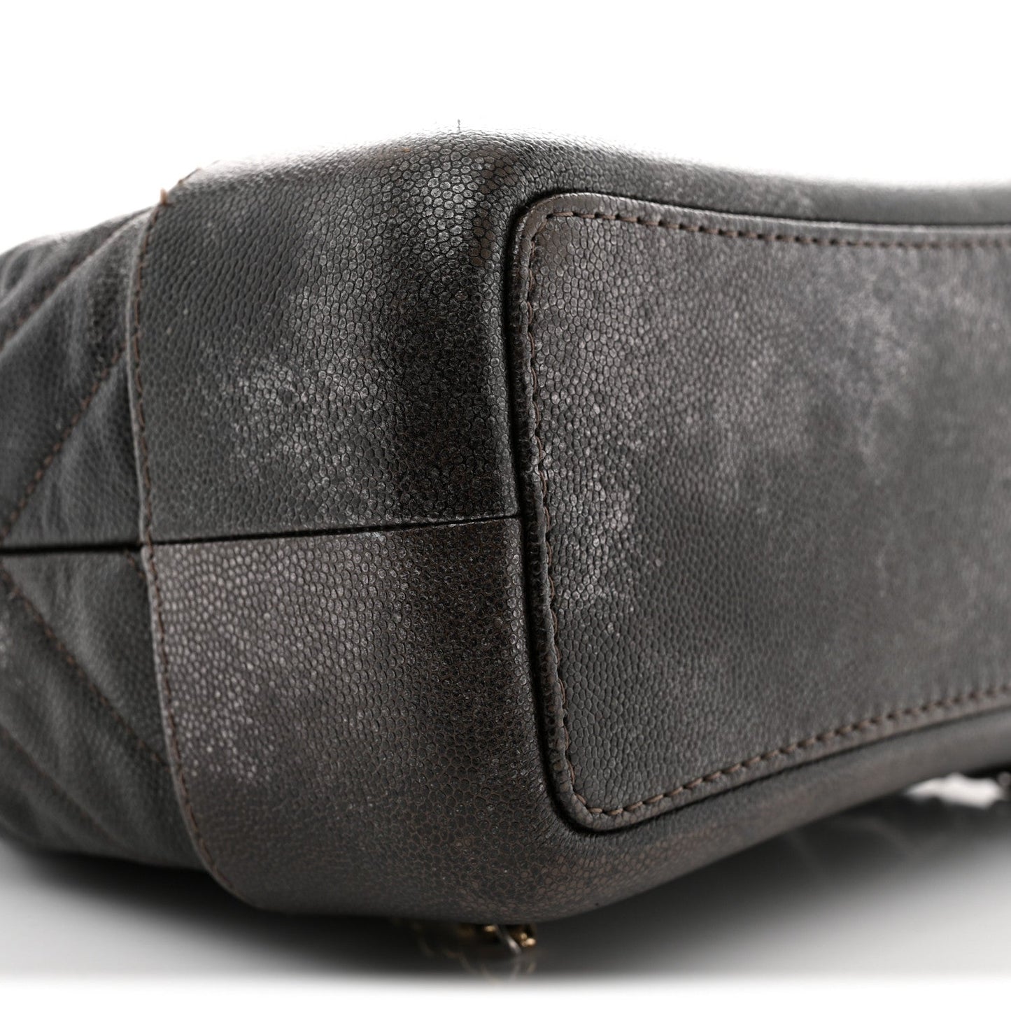 Metallic Grained Goatskin Chevron Quilted Gabrielle Backpack Dark Silver Gold