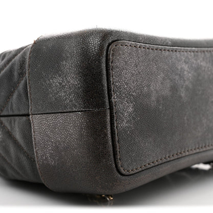 Metallic Grained Goatskin Chevron Quilted Gabrielle Backpack Dark Silver Gold