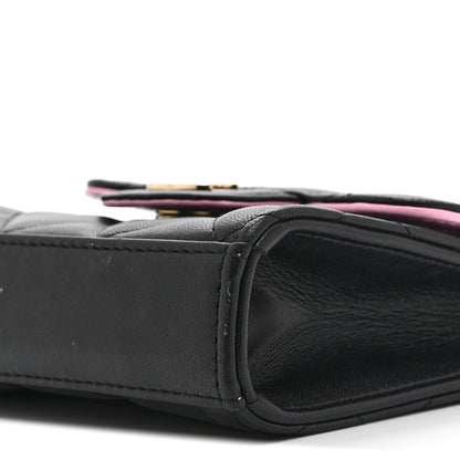 Lambskin Quilted Bi-Color Top Handle Clutch With Chain Black Pink