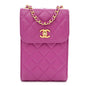 Lambskin Quilted Pearl Crush Phone Holder With Chain Purple