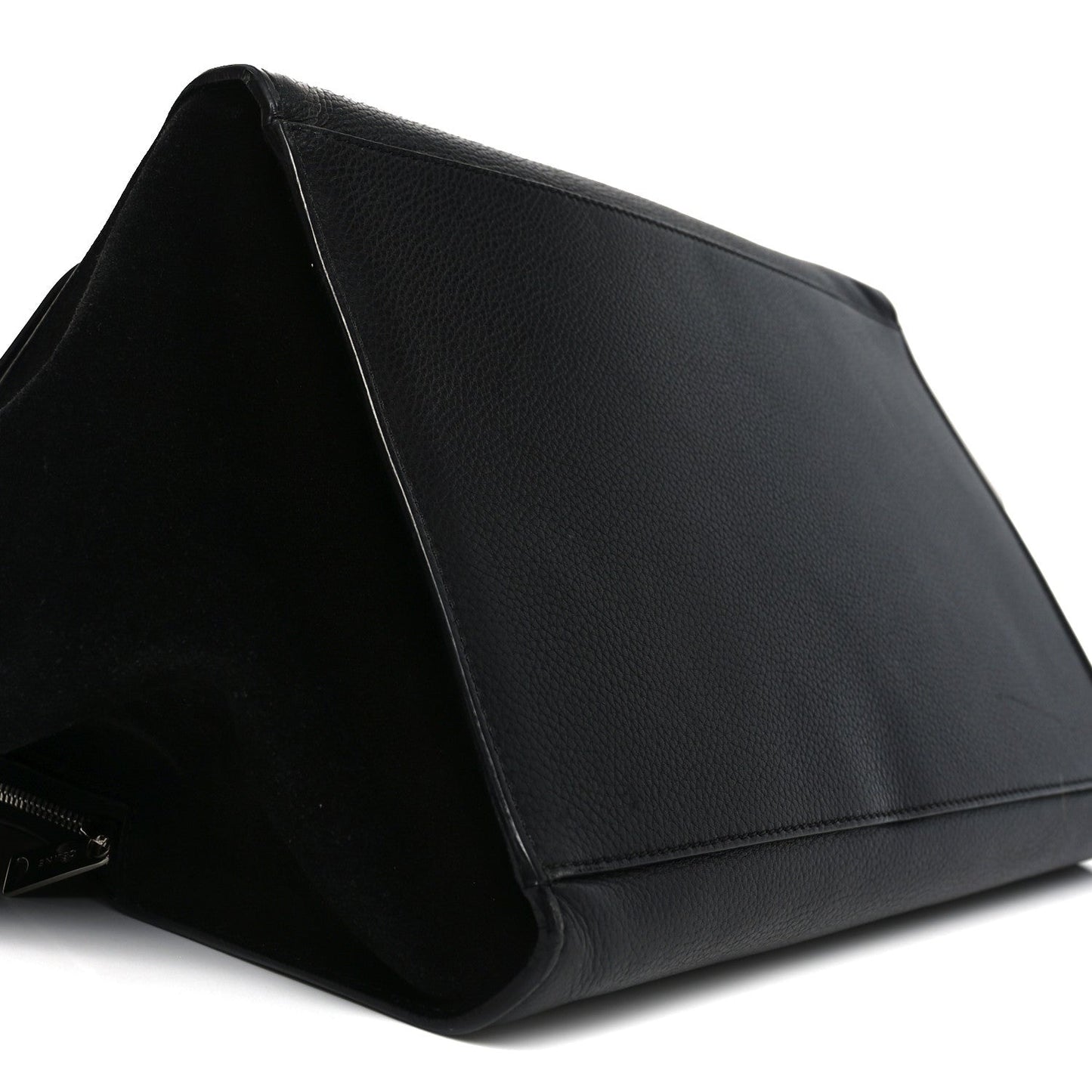 Drummed Calfskin Suede Double Zip Trapeze Black