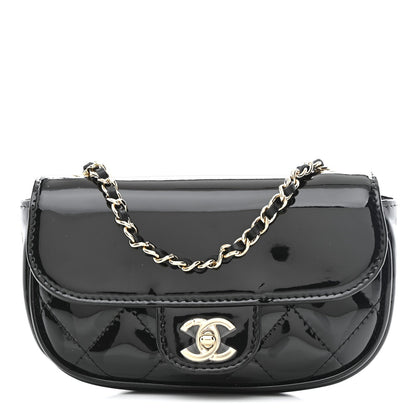 Patent Calfskin Quilted Mini Clutch Black