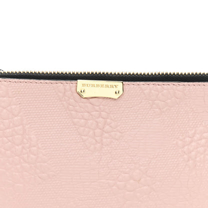 Signature Grain Calfskin Check Embossed Peyton Crossbody Clutch Bag Pale Orchid