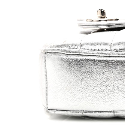 Metallic Lambskin Quilted CC In Love Heart Clutch With Chain Silver
