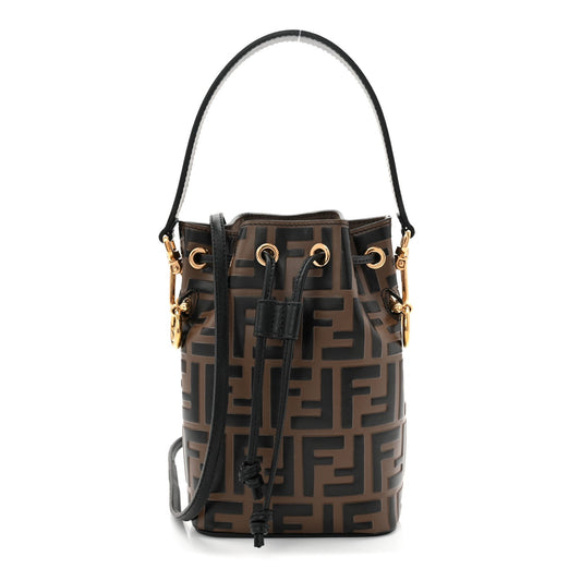 Vitello Liberty F is Fendi Bi-Color FF 1974 Embossed Mini Mon Tresor Bucket Bag Maya Black
