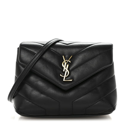 Calfskin Y Quilted Monogram Toy Loulou Crossbody Bag Black