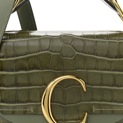 Calfskin Crocodile Embossed Mini C Double Carry Misty Forest