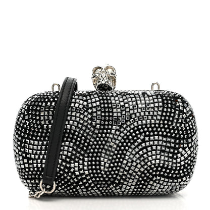 Crystal Nappa Classic Art Deco Skull Clutch Black Silver