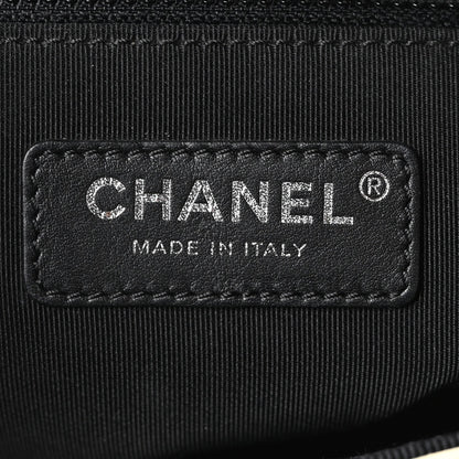Aged Calfskin Grosgrain Quilted Chain CC Flap Ivory Black