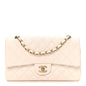 Caviar Quilted Medium Double Flap White