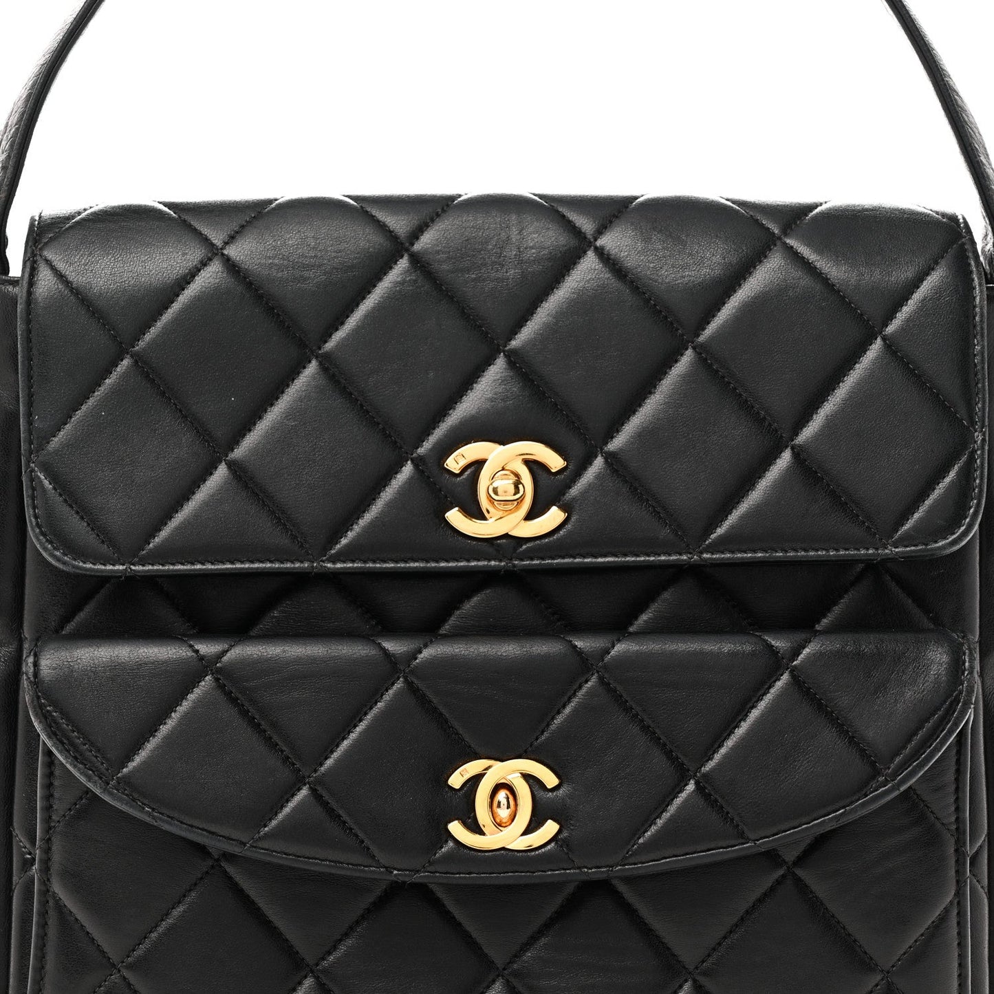 Lambskin Quilted Double Pocket Shoulder Bag Black
