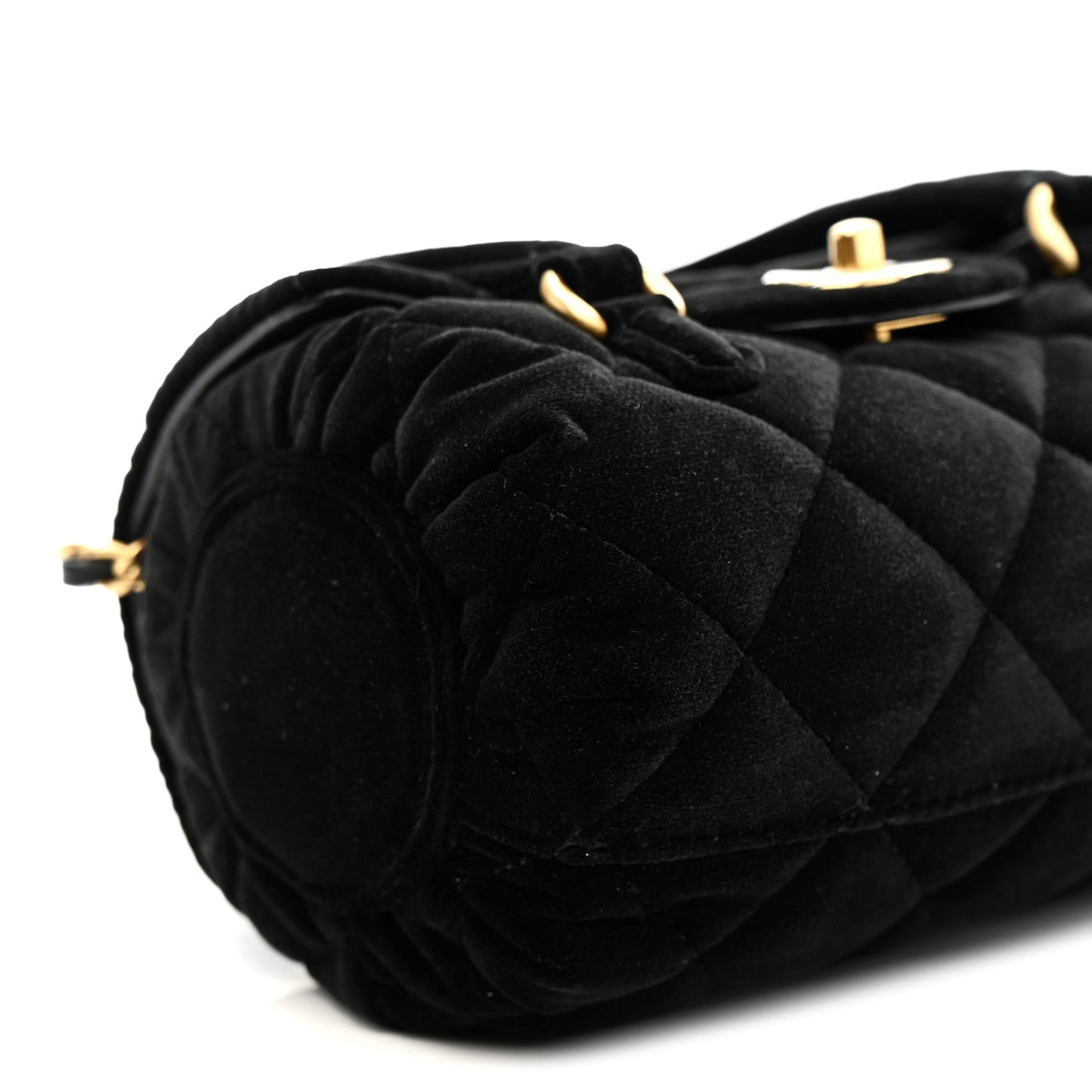 Velvet Quilted Mini Top Handle Flap Black