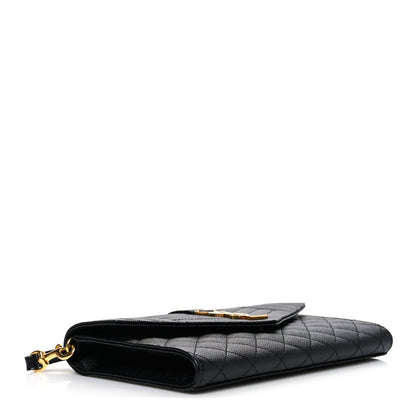 Grain De Poudre Textured Mixed Matelasse Triquilt Monogram Clutch Black