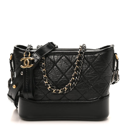 Aged Calfskin Quilted Small Gabrielle Logo Hobo Black