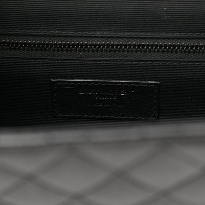 Grain De Poudre Textured Mixed Matelasse Large Triquilt Monogram Monochrome Satchel Black