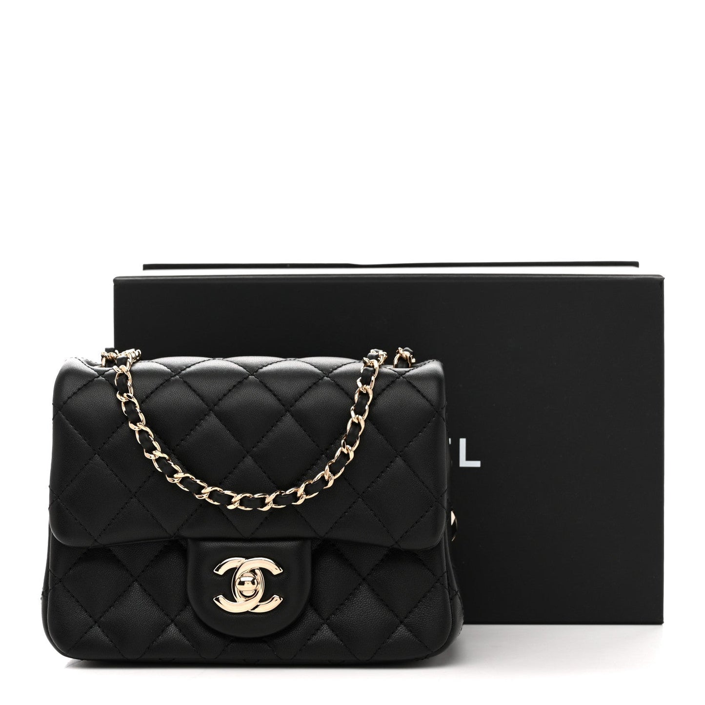 Lambskin Quilted Enamel Mini Pearl Crush Flap Black