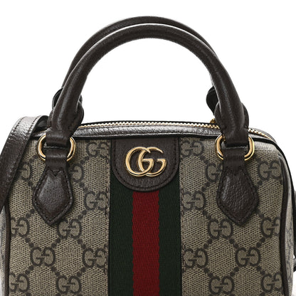 GG Supreme Monogram Textured Dollar Calfskin Web Super Mini Ophidia Top Handle Bowler Bag Beige Ebony New Acero