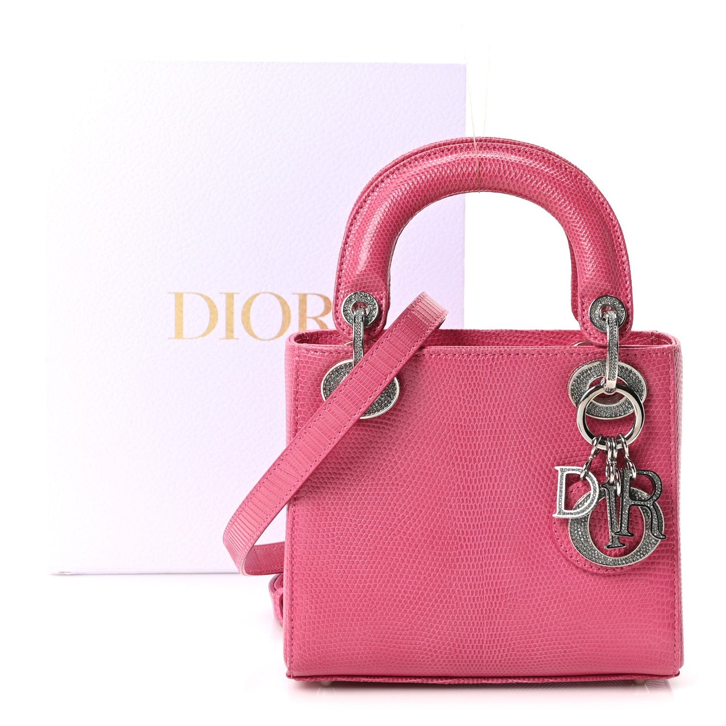 Lizard Swarovski Crystal Mini Lady Dior Dark Pink