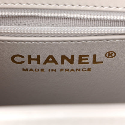 Shiny Aged Calfskin Quilted Nano Kelly Shopper Light Grey