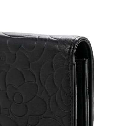 Lambskin Camellia Embossed Wallet On Chain WOC Black