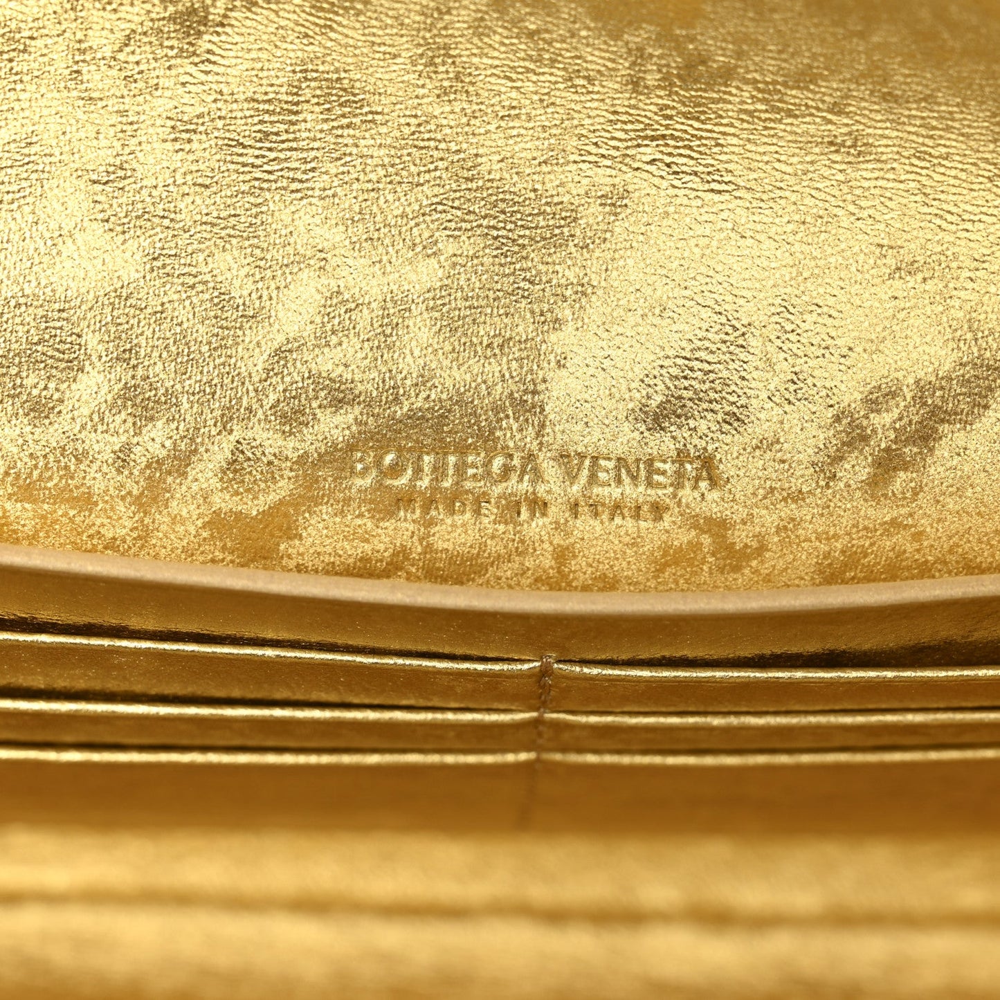 Metallic Satin Lambskin Intrecciato Long Andiamo Top Handle Clutch Gold