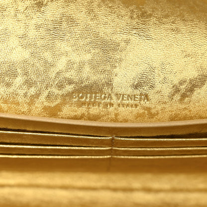 Metallic Satin Lambskin Intrecciato Long Andiamo Top Handle Clutch Gold