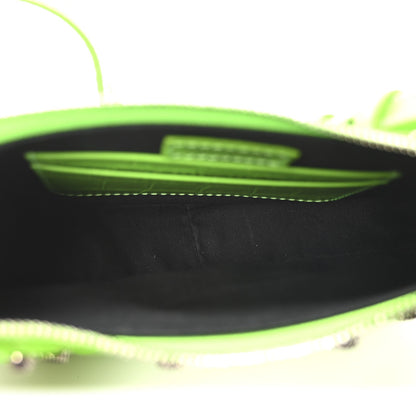 Extra Supple Calfskin Crocodile Embossed Le Cagole Mini Purse With Chain Acid Green