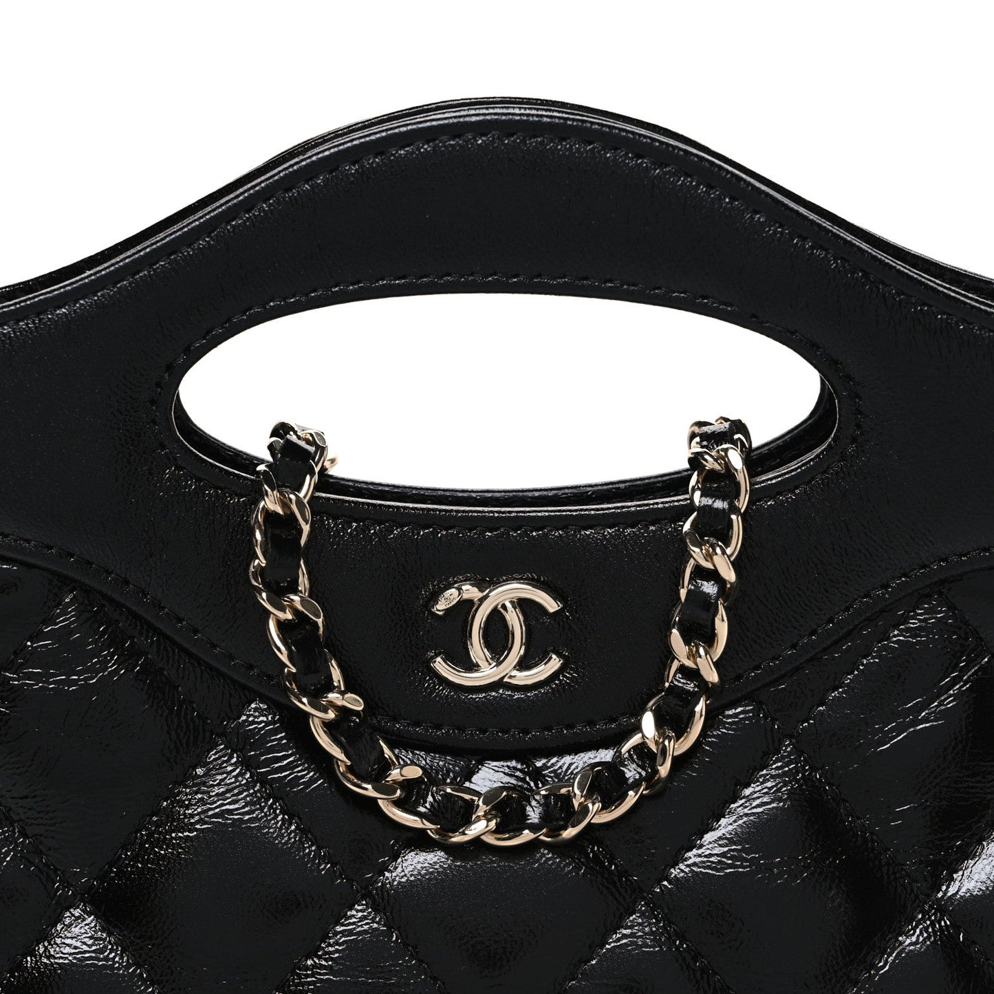 Shiny Crumpled Calfskin Quilted Nano 31 Shopping Bag Black