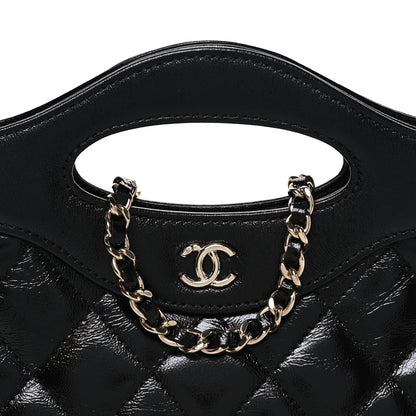 Shiny Crumpled Calfskin Quilted Nano 31 Shopping Bag Black