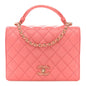 Lambskin Quilted Small Handle Tied Top Handle Flap Pink