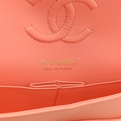 Lambskin Quilted Small Double Flap Light Orange