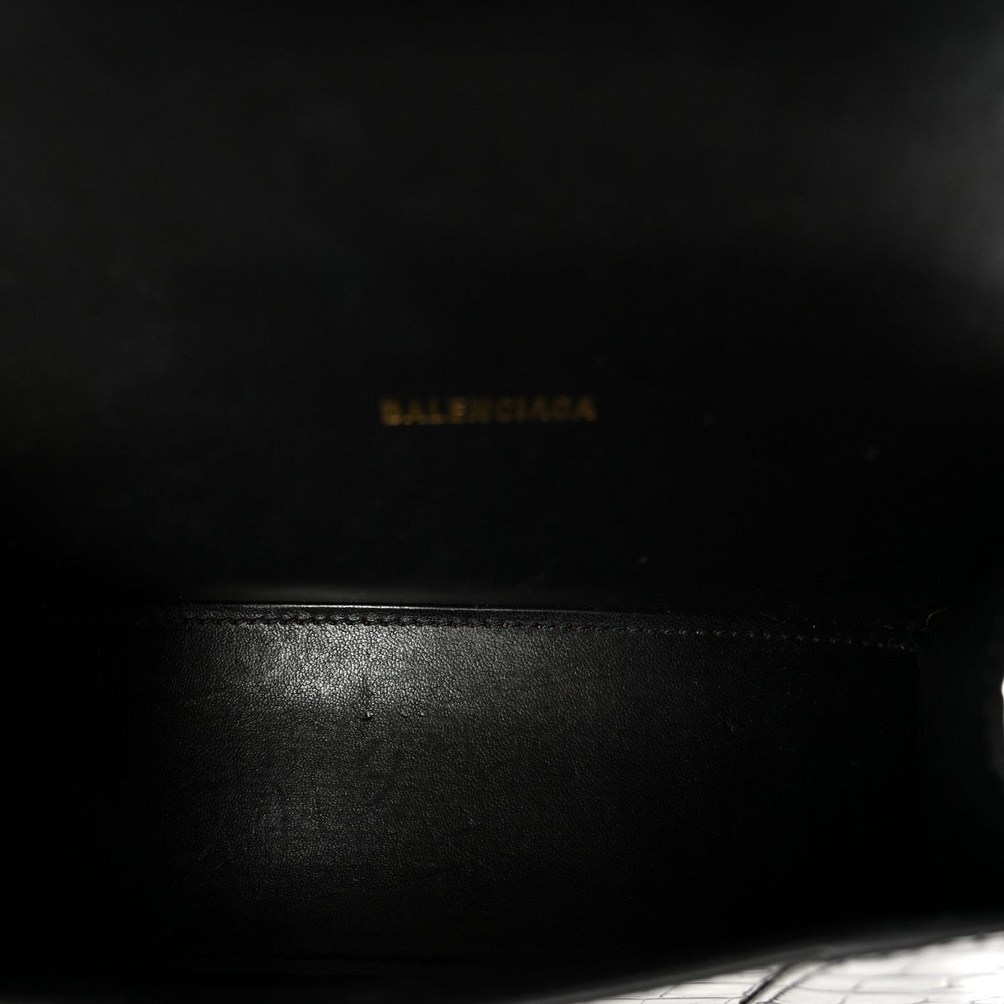 Shiny Calfskin Crocodile Embossed Hourglass Top Handle Bag XS Black