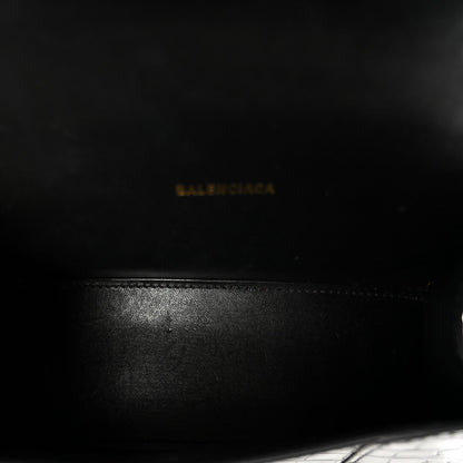 Shiny Calfskin Crocodile Embossed Hourglass Top Handle Bag XS Black